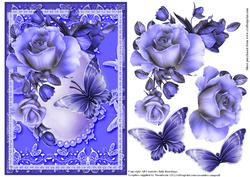 Beautiful Flutters and Roses in Blues Card Topper