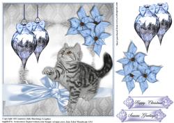 Cute Kitten Playing Christmas Card Topper
