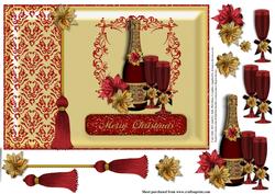 Gold and Red Champagne and Poinsettia Card Topper