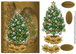 Christmas Tree with Lights and Poinsettia
