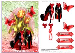 Black and Red Soled Shoes with Tulips