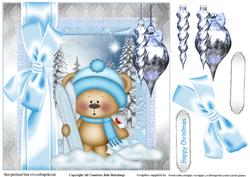 Cute Ski Teddy Christmas Card Topper