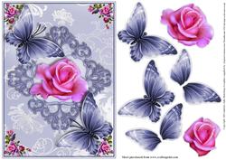 Beautiful Pink Rose with Flutters and Decoupage