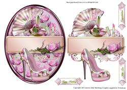 Shoes,fan and Perfume in an Oval Frame