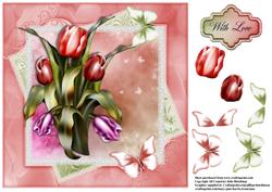 Tulips in a Dusky Red and Green Frame 8x8