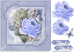 Vintage Blue Rose 8x8 Card Topper