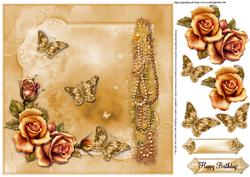 Gorgeous Golden Roses 8x8 Card Topper