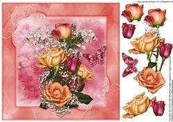 Peach Roses and Baby Breath 8x8 Topper
