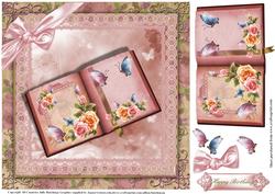 Pretty Book of Roses and Flutters 8x8 Topper
