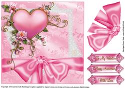 Pink Heart Lace and Ribbon Topper