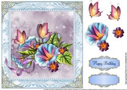 Beautiful Morning Glory Blue Card Topper 8x8