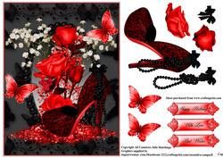 Gorgeous Designer Black and Red Lace Shoe Card Topper