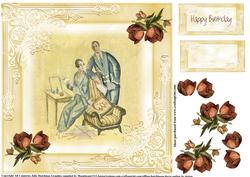 Oriental Art Deco Style 8x8 Card Topper Lady and Gent