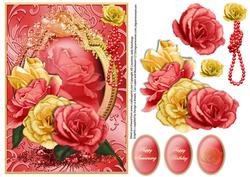 Roses and Pearls on a Shimmering Swirl Frame