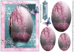 Oriental Pink Blossom Scene Card Topper