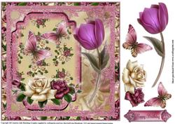 Beautiful Antique Roses and Flutters 8x8 Topper