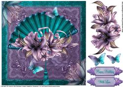 Alluring Teal Fan with Purple Lily's Topper