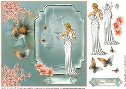 Art Deco Lady in White 8x8