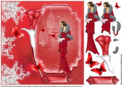 Art Deco Lady in Red 8x8 Card Topper