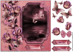 Moonlit Beach and Roses 8x8