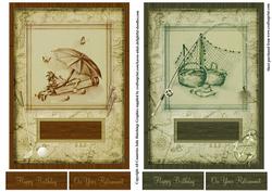 2x Vintage Style Golf and Fishing Card Toppers