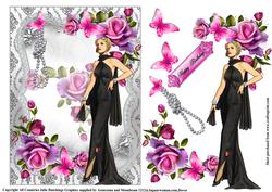 Art Deco Style Lady in Black Lace and Pearls