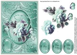 Roses and Pearls in Teal Tones