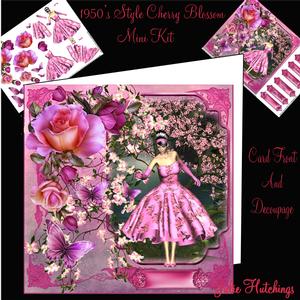 Cherry Blossom 1950's Style Card Front Decoupage Mini Kit