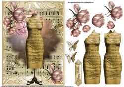Oriental Music Dress and Roses Decoupage