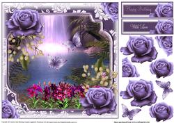 Purple Rose by the Waterfall Card Topper