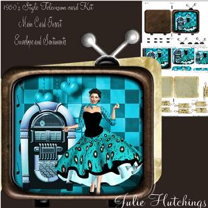 Retro Rock and Roll Television Shaped Card Kit
