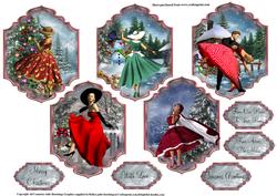 5x 1950's Christmas Card Toppers and Sentiments