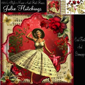 1950's Style Music and Red Roses Card Front