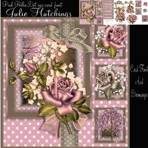 Beautiful Pink Rose and Polka Dots Card Front