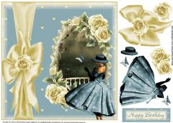 Cream Roses Polka Dots and Bows Card Topper