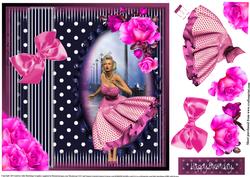 Marilyn Style Navy Blue Polka Dots and Hot Pink Card Topper