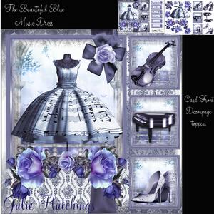Beautiful Blue Music Dress Card Front Kit