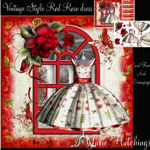 Vintage Style Red Rose Dress Card Front Kit