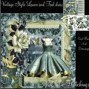 Beautiful Vintage Style Lemon and Teal Dress