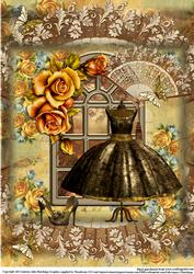 Beautiful A4 Size Vintage Style Brown and Gold Dress