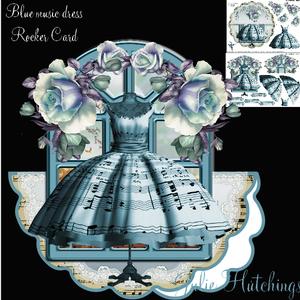 Beautiful Blue Music Dress Rocker Card