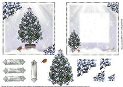 Beautiful Christmas Tree and Robin 5x5 Size