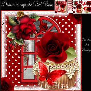 Dramatic Red Rose Cupcake Card Front Kit