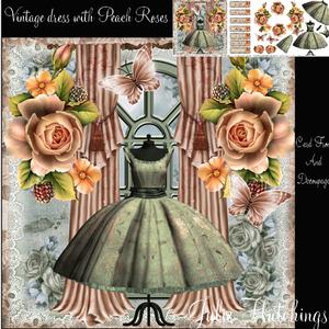 Vintage Dress with Peach Roses Card Front Kit