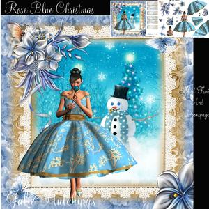 Rose Blue Christmas Card Front Kit