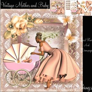 Vintage Style Mother and Baby Girl and Pram
