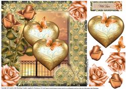 Two Golden Hearts and Roses