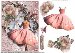 Beautiful Pink Roses Dress Lady Topper