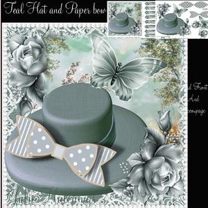 Beautiful Teal and Paper Bow Hat Card Front Kit