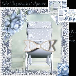Baby Boy Pram with Optional Paper Bow